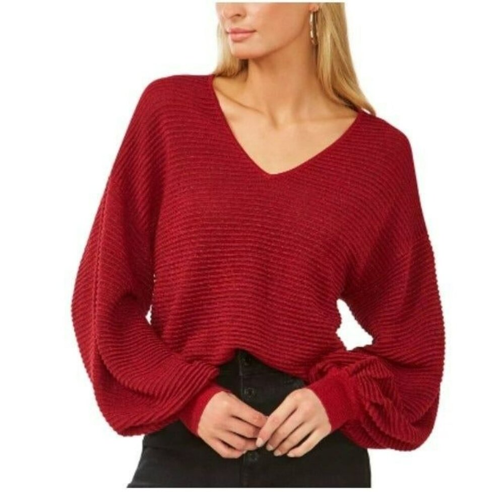 VINCE CAMUTO Blouson-Sleeve V-Neck Sweater, Size Med, NWT